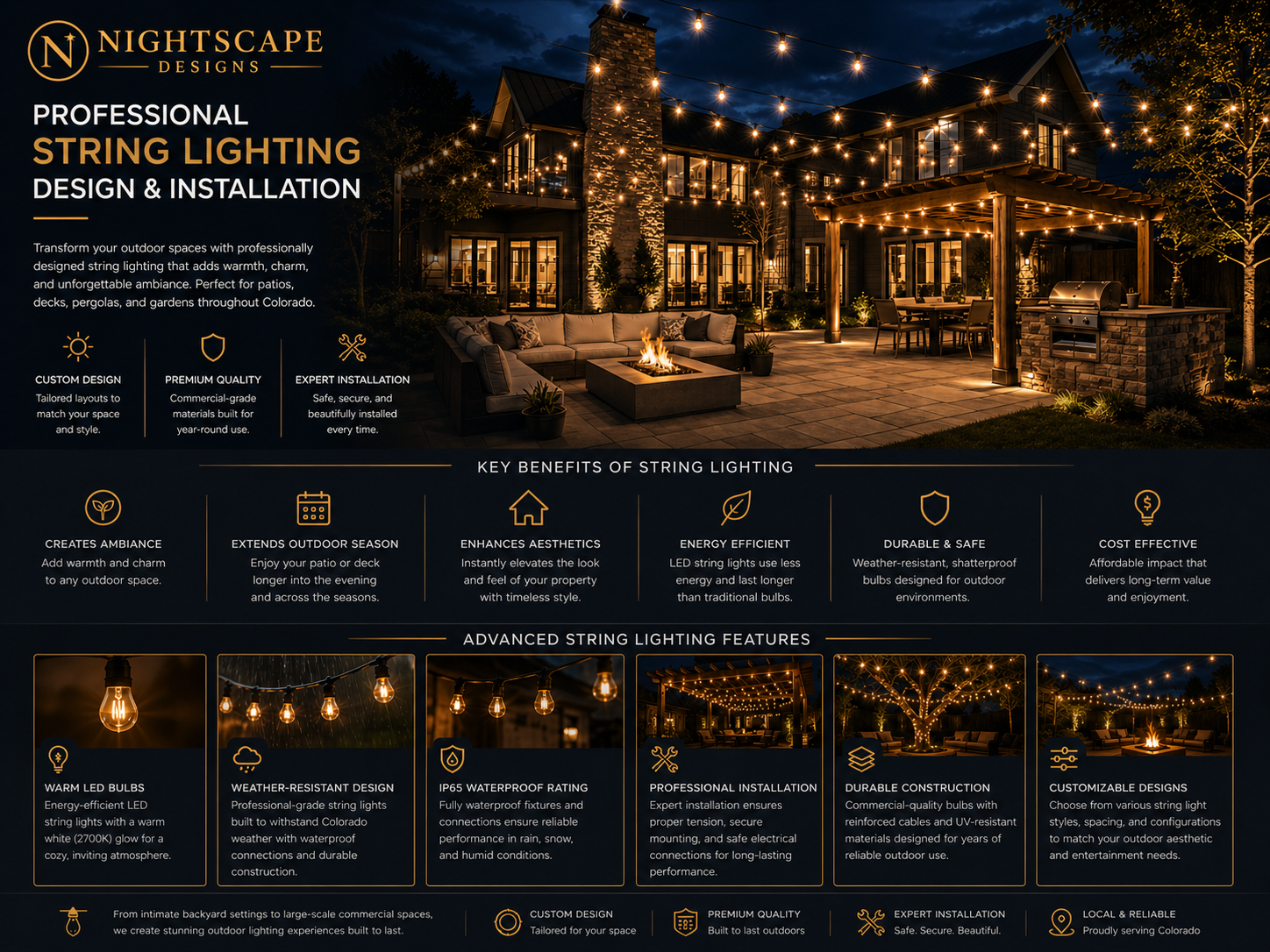 Professional String Lighting Design & Installation by Nightscape Designs